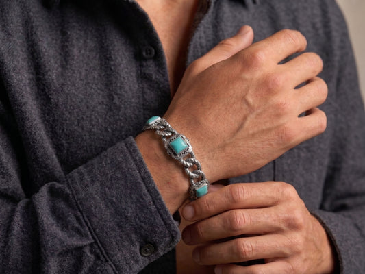 Rustic Silver Arizona Turquoise Link Bracelet #684