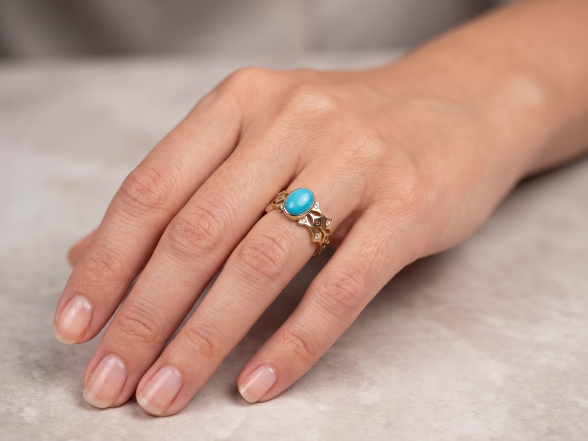 Natural Turquoise Ring 14k Yellow Gold - Jewelry #692