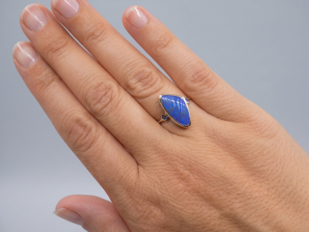 Blue Australian Boulder Opal Ring 14k Yellow Gold - Jewelry #693