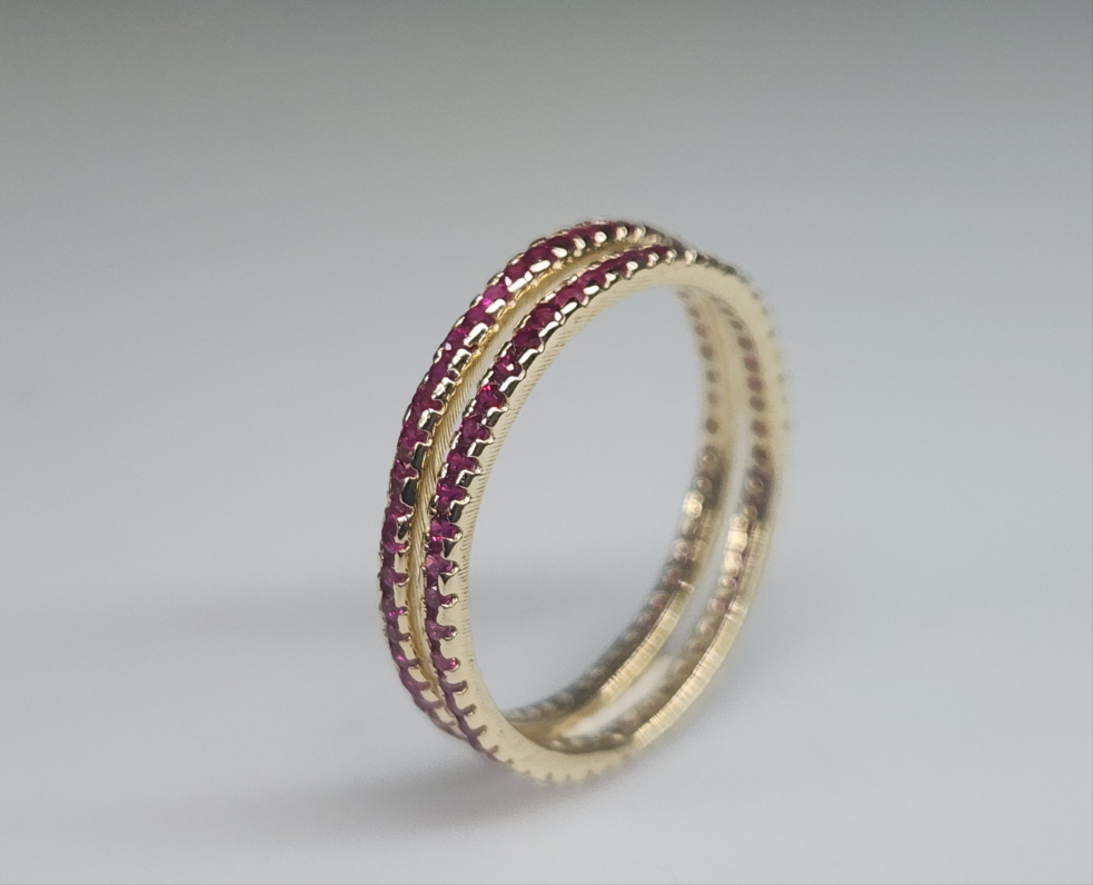 Custom Order - 14k Yellow Gold  Ruby Eternity Band Ring Set of 2