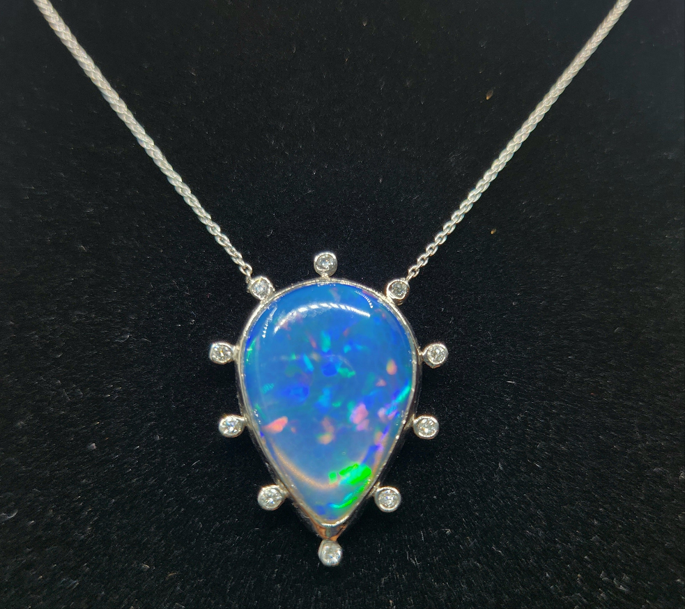 Opal & Diamond Platinum Pendant #487