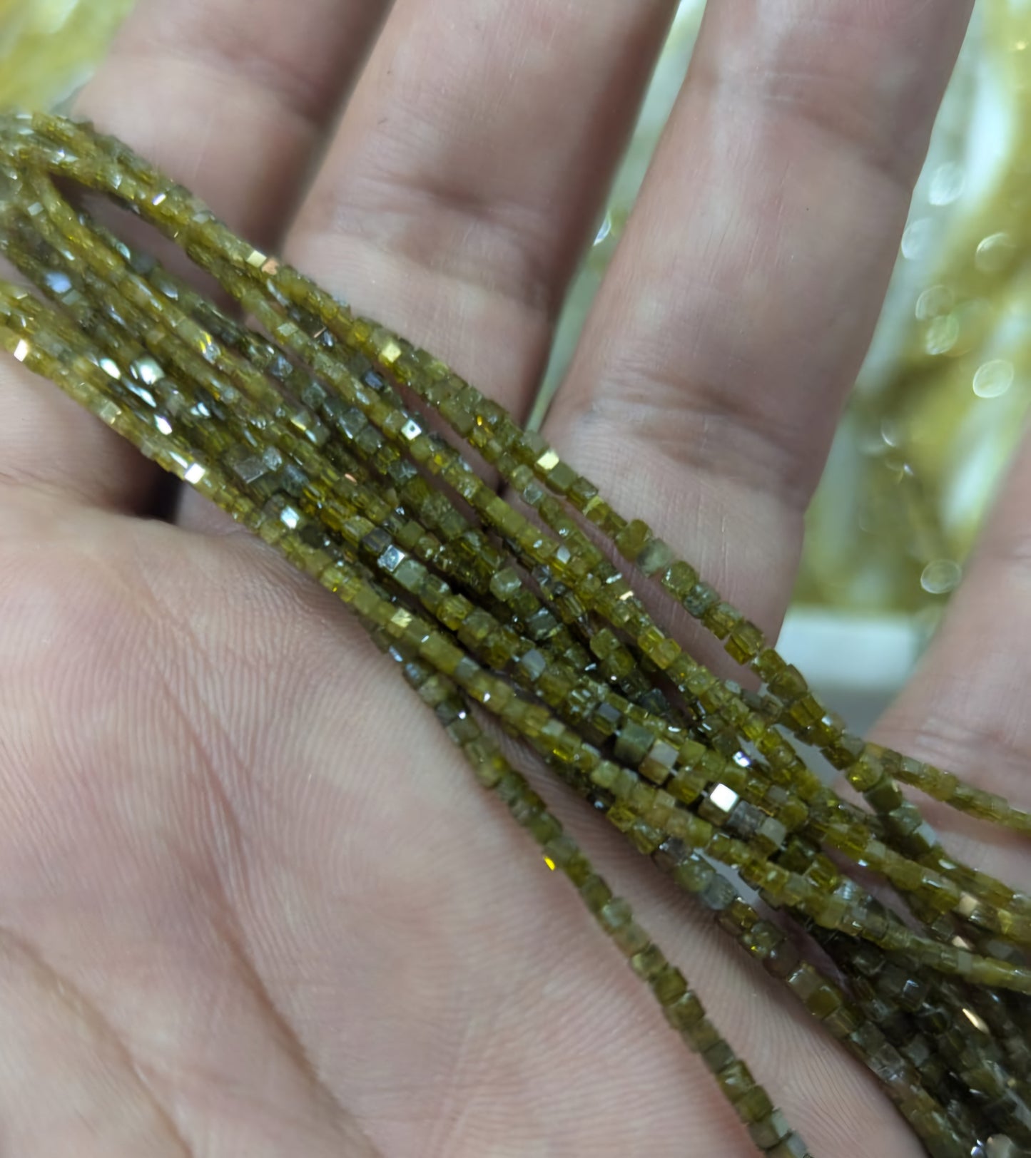 Natural Yellow/Green Diamond Tube Beads 1.5-2mm - Single Strand 16inch