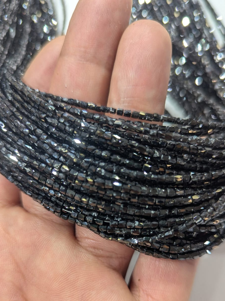 Natural Black Diamond Tube Beads 1.5-2mm - Single Strand 16"