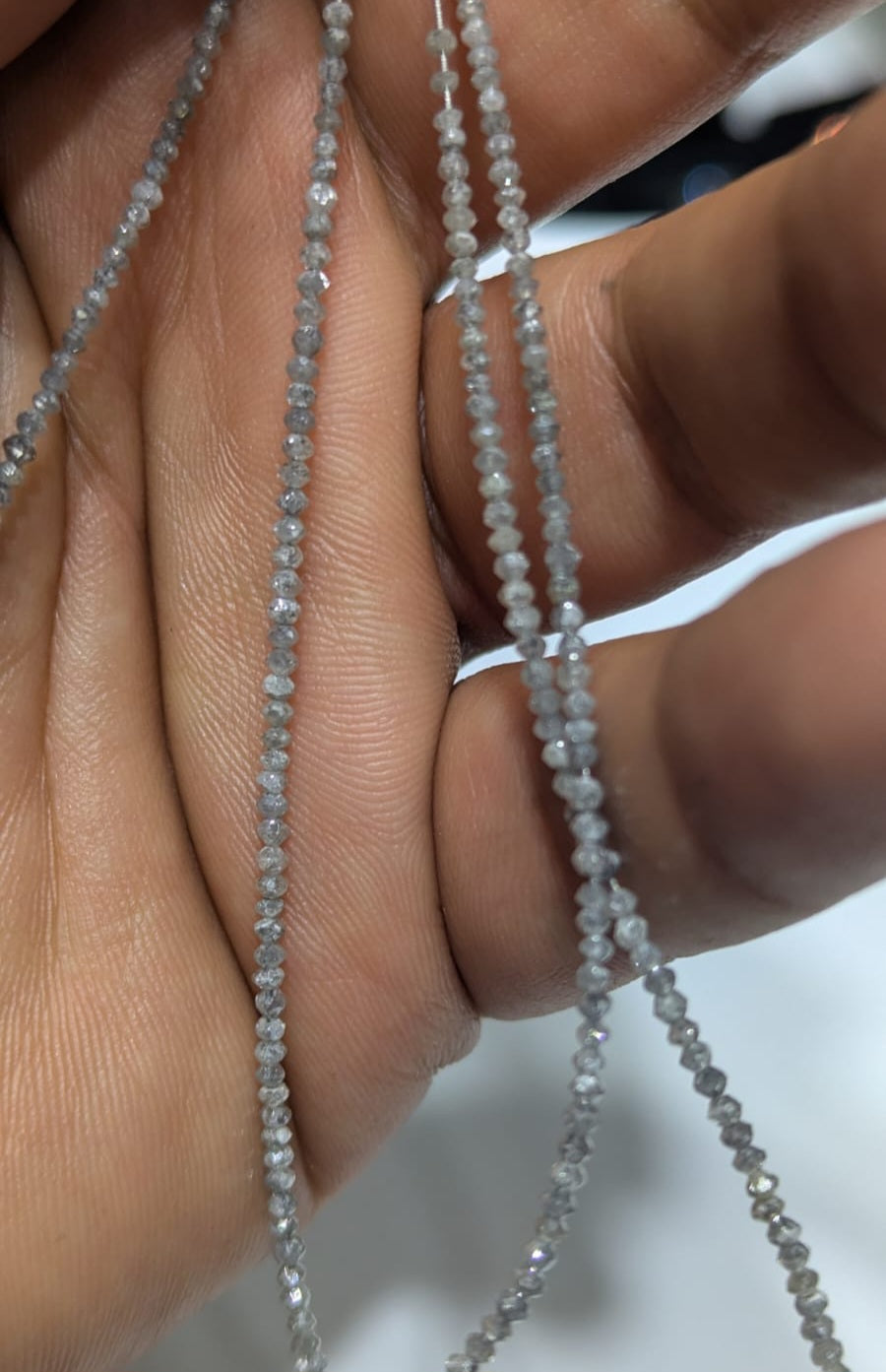 Natural White/Gray Diamond Round Beads 1.5-2mm - Single Strand 16inch