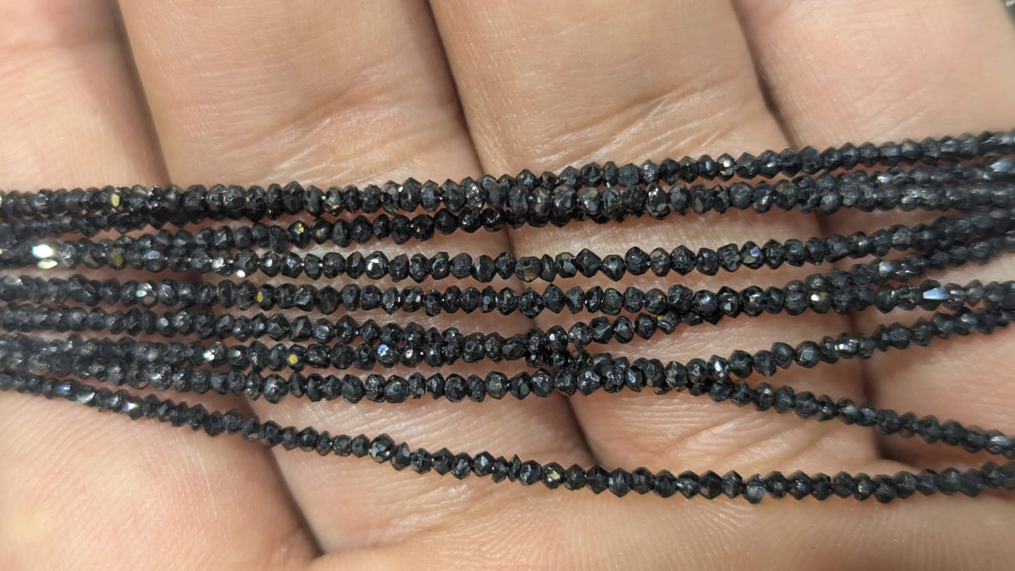 Natural Black Diamond Round Beads 2-2.1 mm - Single Strand