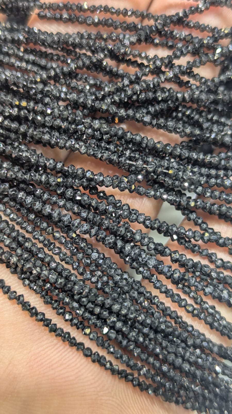 Natural Black Diamond Round Beads 2-2.1 mm - Single Strand