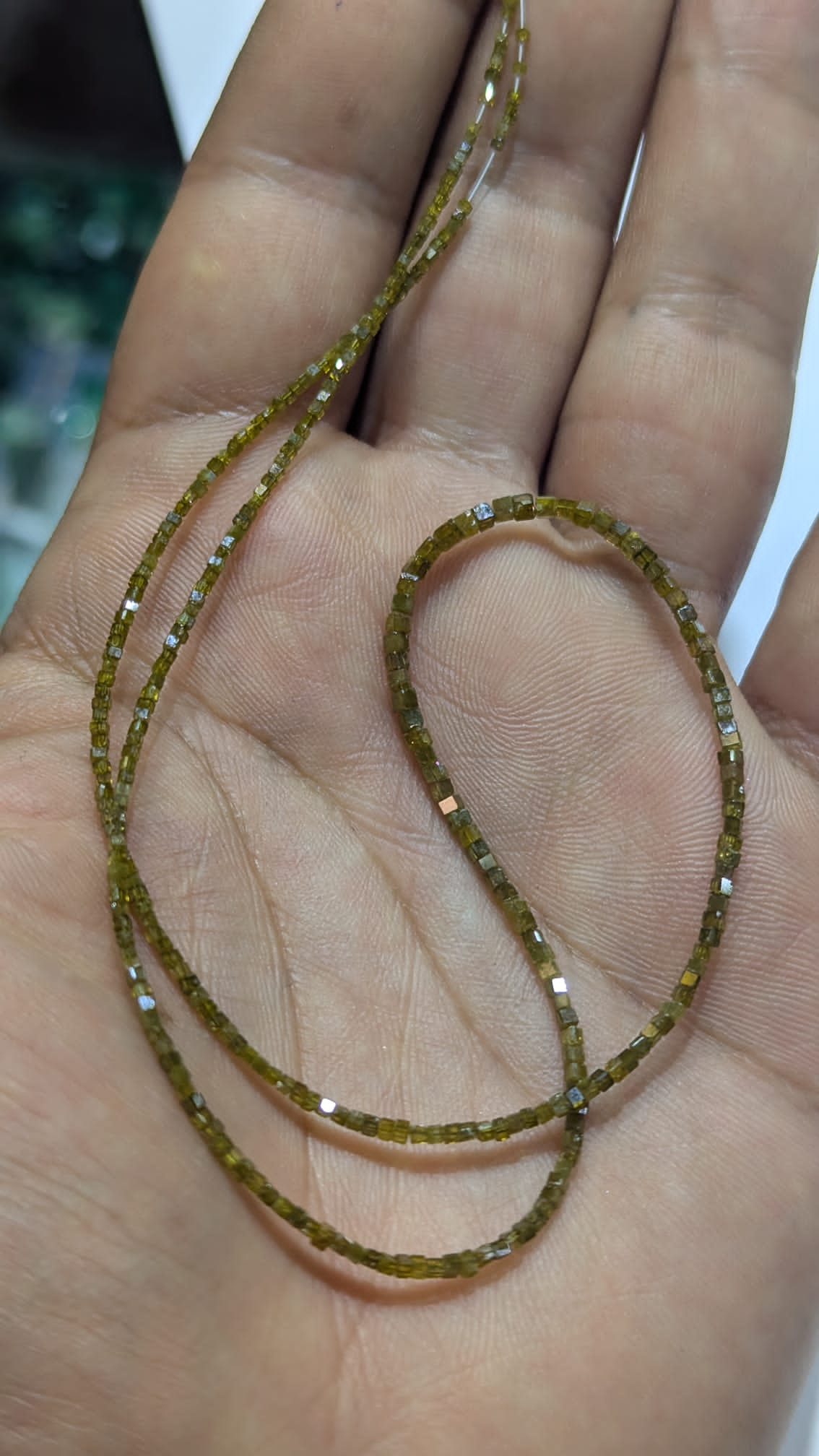 Natural Yellow/Green Diamond Tube Beads 1.5-2mm - Single Strand 16inch