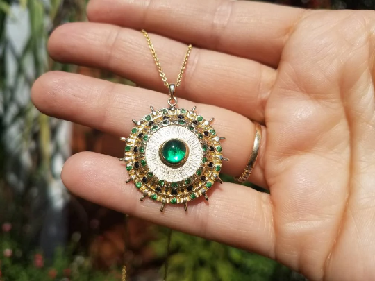 Made To Order -  Emerald Medallion Pendant 14k Gold