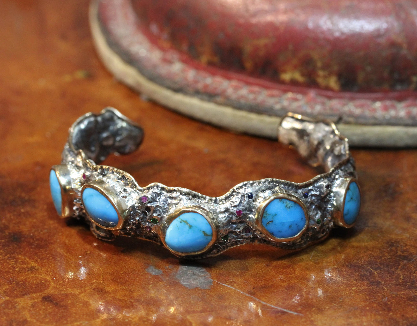 Made To Order - Rustic Silver & Gold Turquoise Gemstone Cuff Bracelet