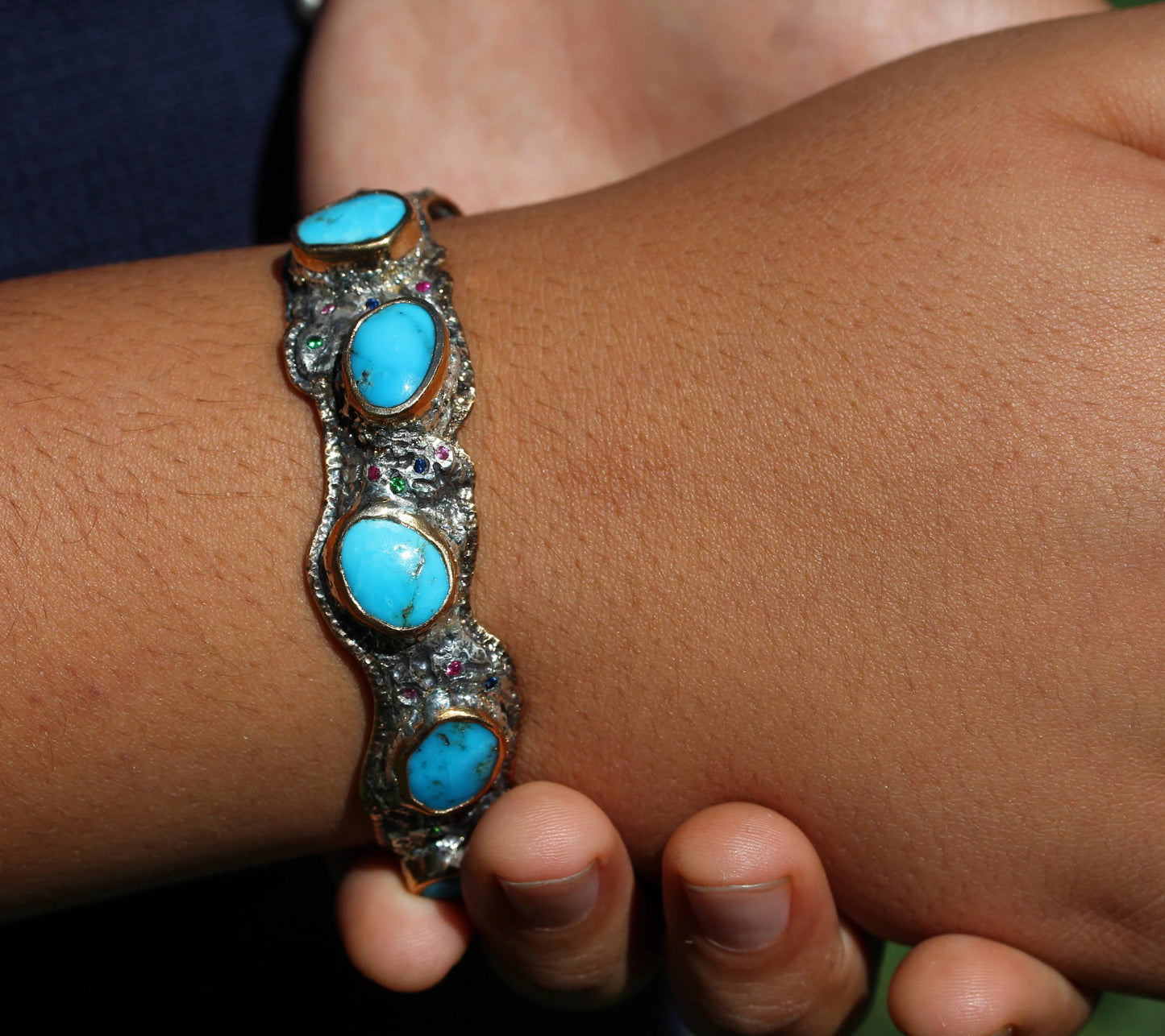 Made To Order - Rustic Silver & Gold Turquoise Gemstone Cuff Bracelet