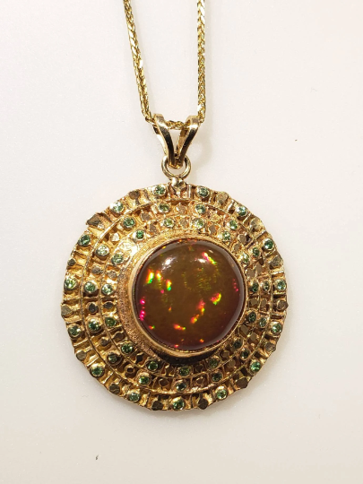 Made To Order -  Opal Medallion Pendant 14k Gold