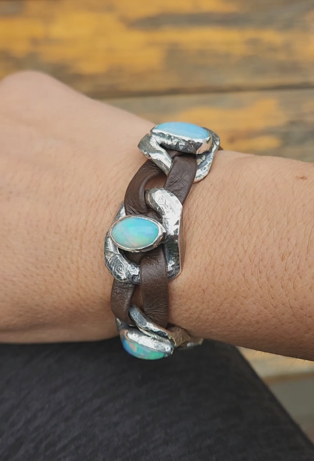 Made To Order - Rustic Silver & Leather Opal Gemstone Link