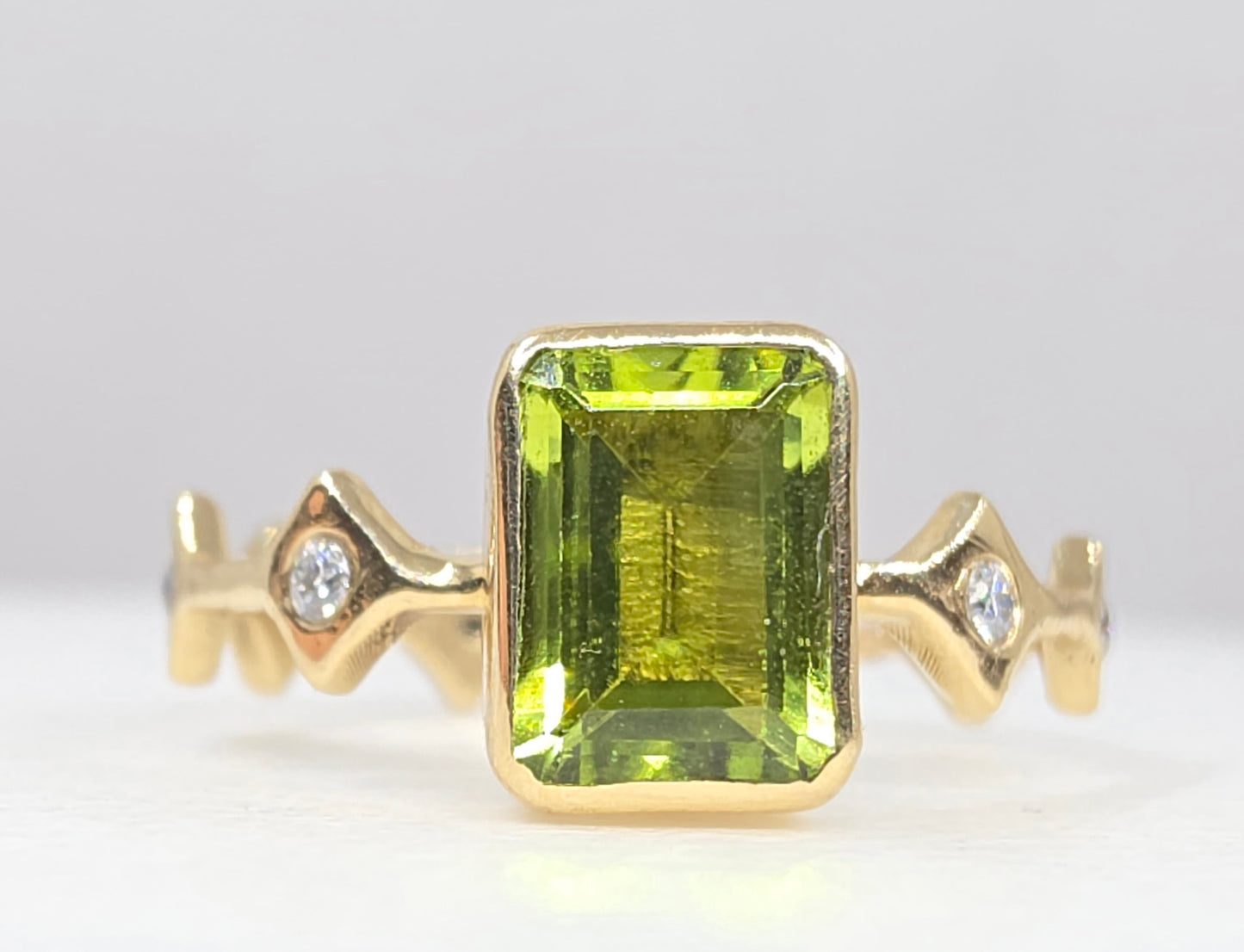 Green Peridot  Stacking Ring 14k Yellow Gold - Handmade Jewelry #641