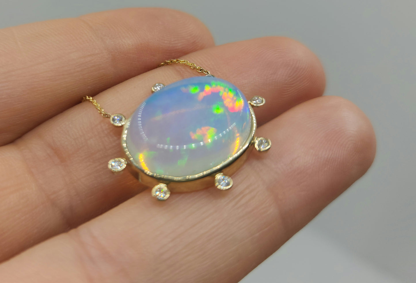 Opal & Diamond 14k Gold Pendant #489