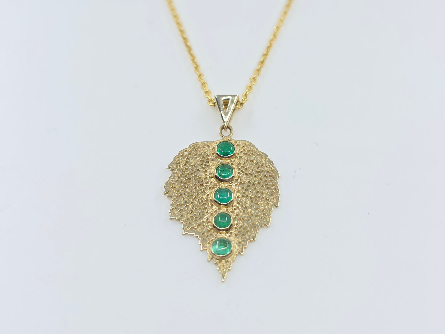 Emerald Leaf Pendant 14k Gold Gemstone Jewelry #636