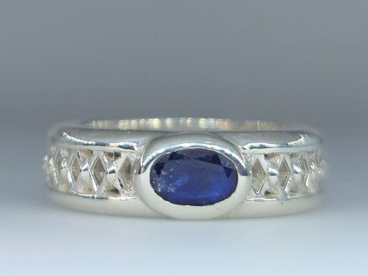 Sterling Silver Blue Sapphire Gemstone Ring Band  #616