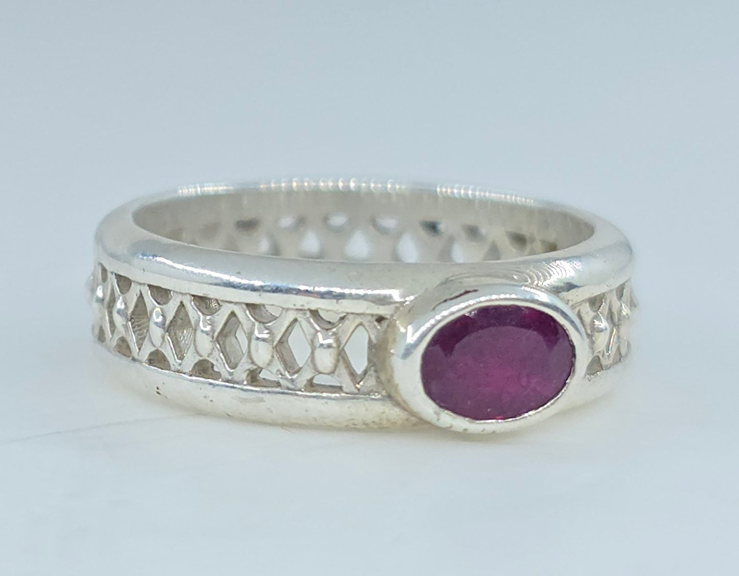 Sterling Silver Ruby Ring Mesh Band  #606