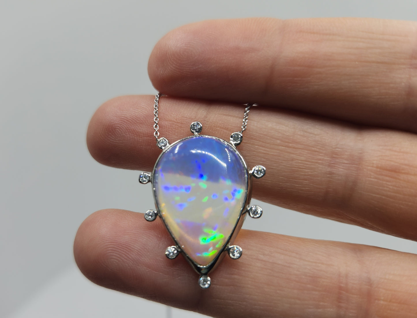 Opal & Diamond Platinum Pendant #487