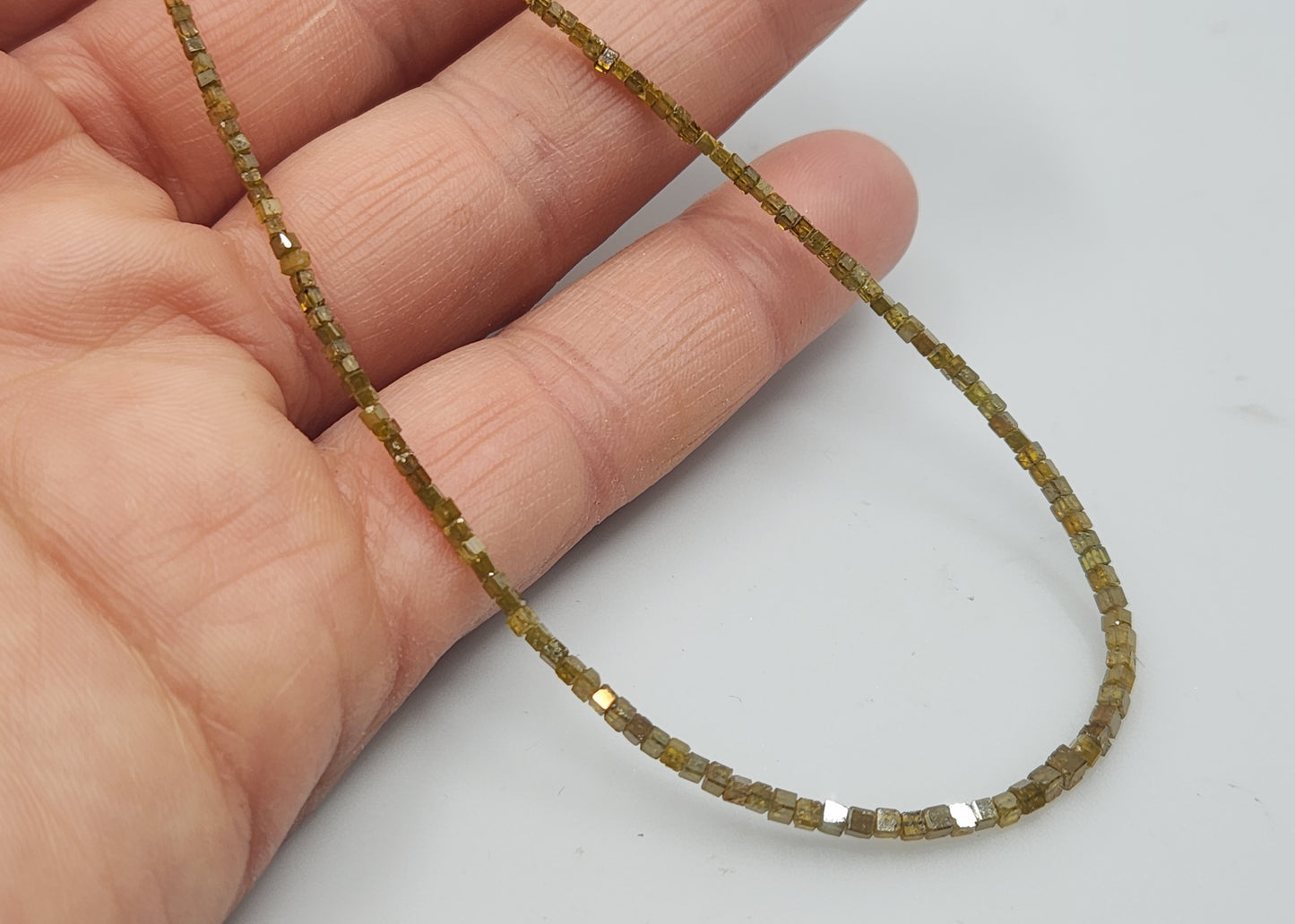 Natural Yellow/Green Diamond Tube Beads 1.5-2mm - Single Strand 16inch