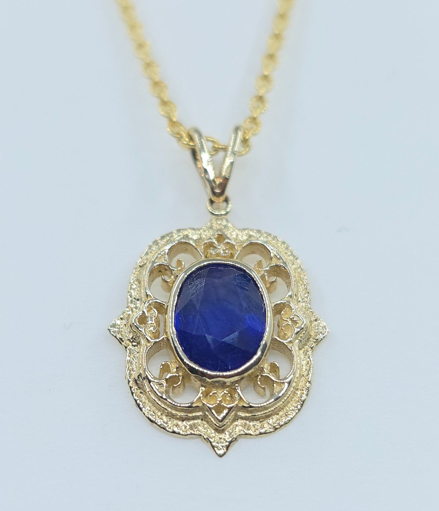 Blue Sapphire Pendant 14k Gold Gemstone Necklace #634