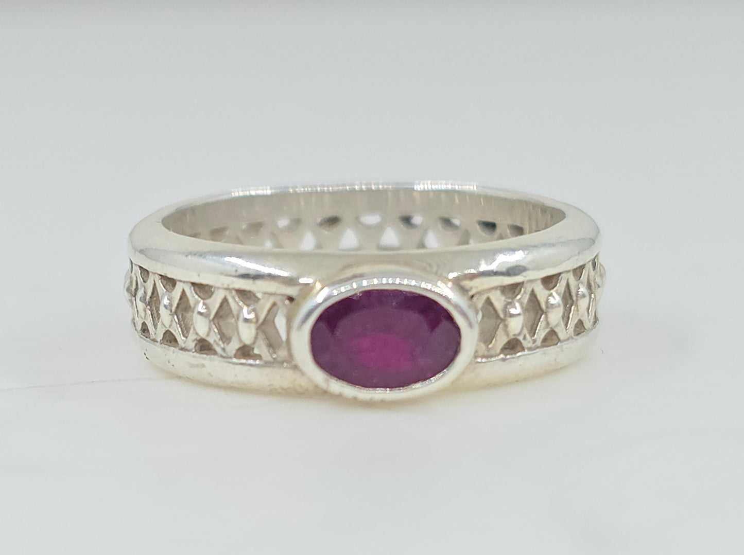 Sterling Silver Ruby Ring Mesh Band  #606