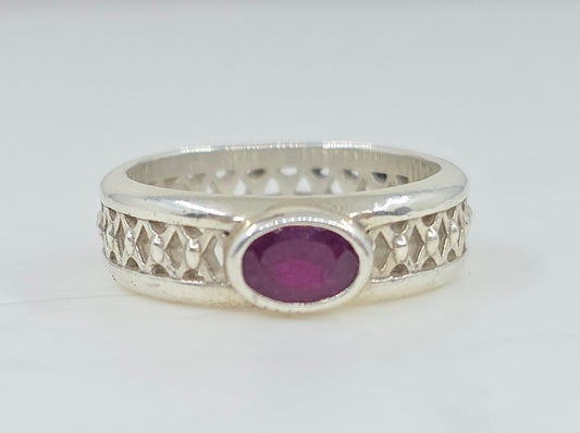 Sterling Silver Ruby Ring Mesh Band  #606