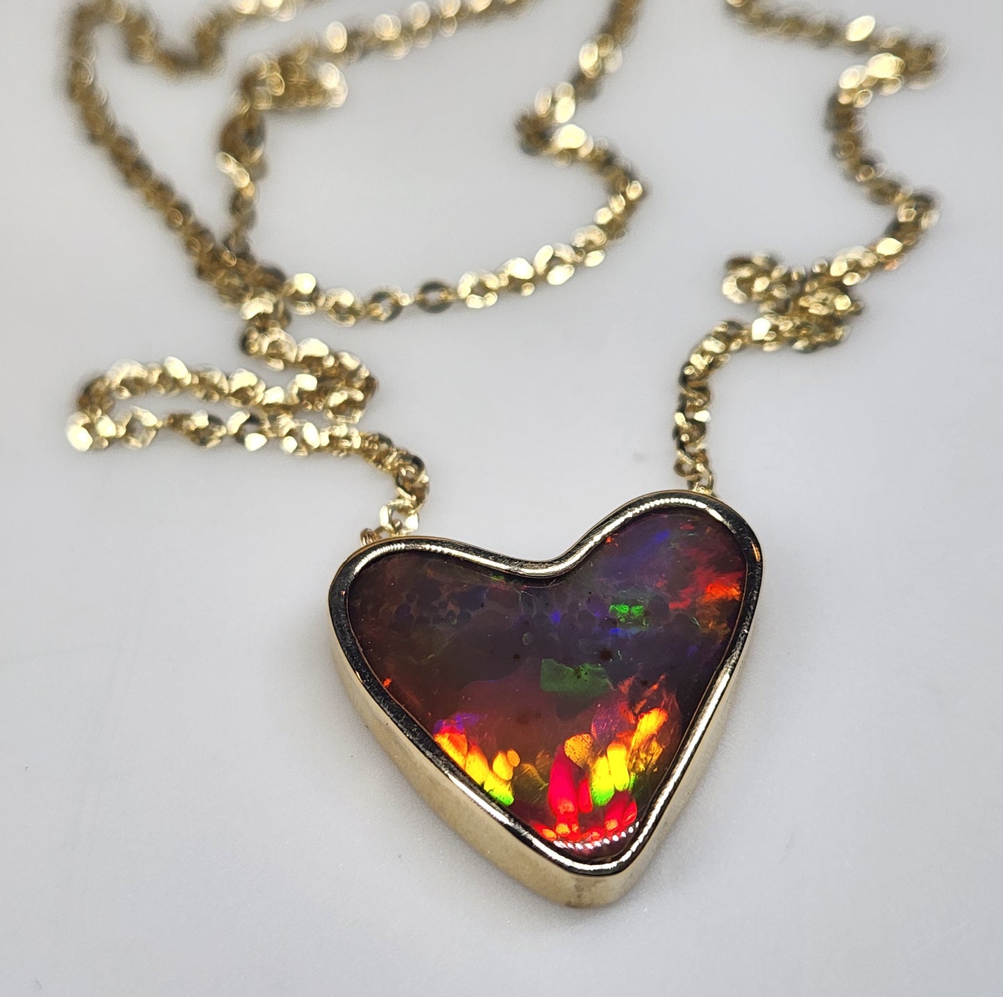 Opal Heart Gemstone 14k Gold Pendant #594