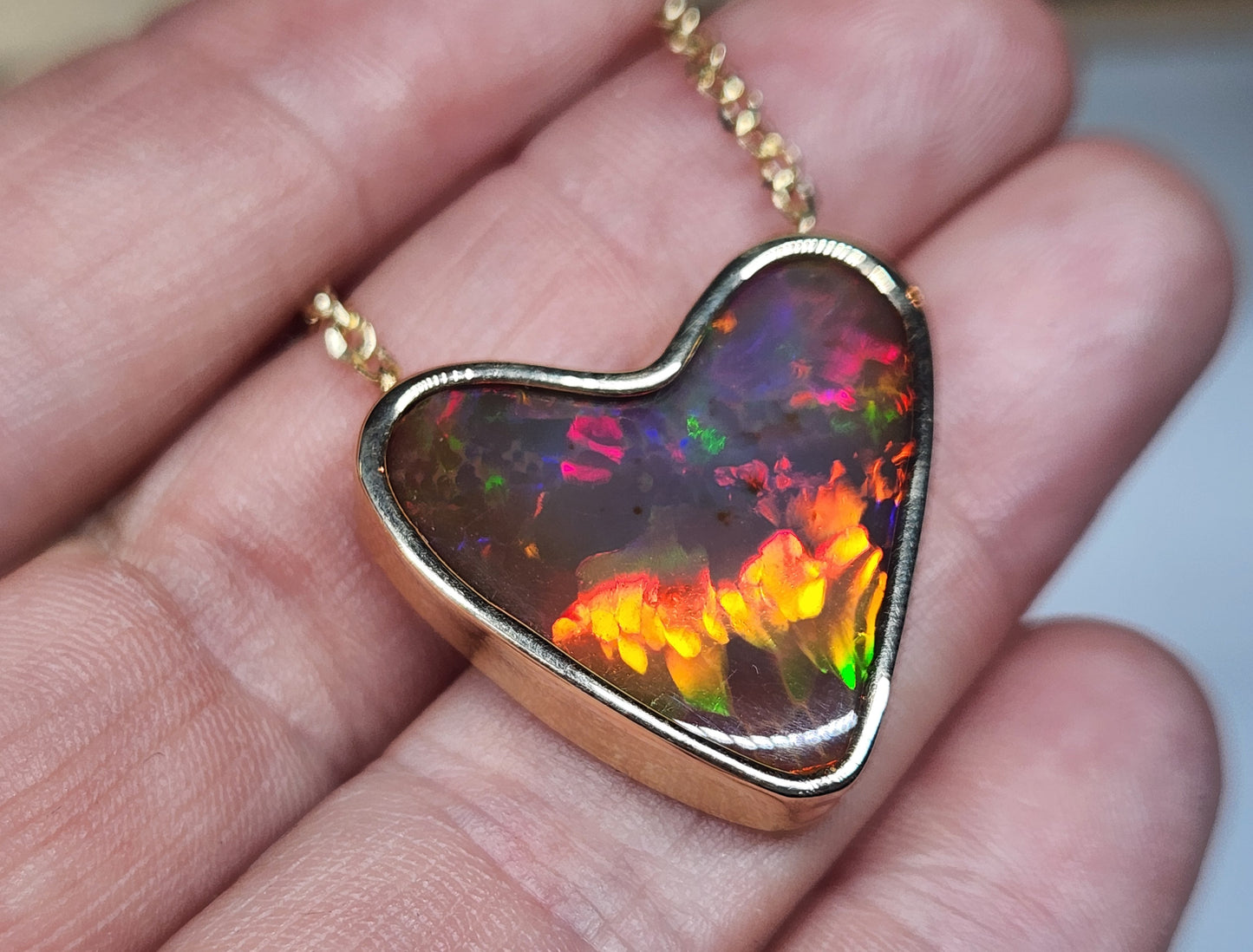 Opal Heart Gemstone 14k Gold Pendant #594