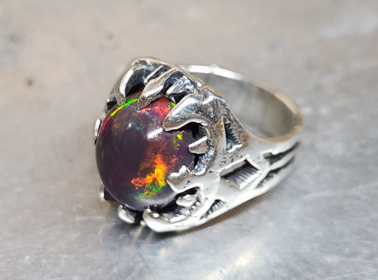 Opal Rustic Sterling Silver & Gold Ring #589
