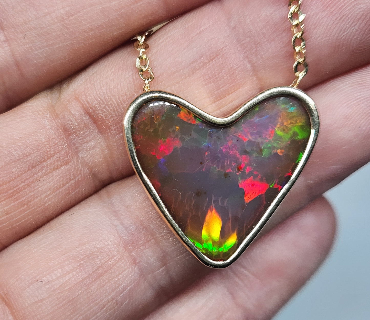 Opal Heart Gemstone 14k Gold Pendant #594