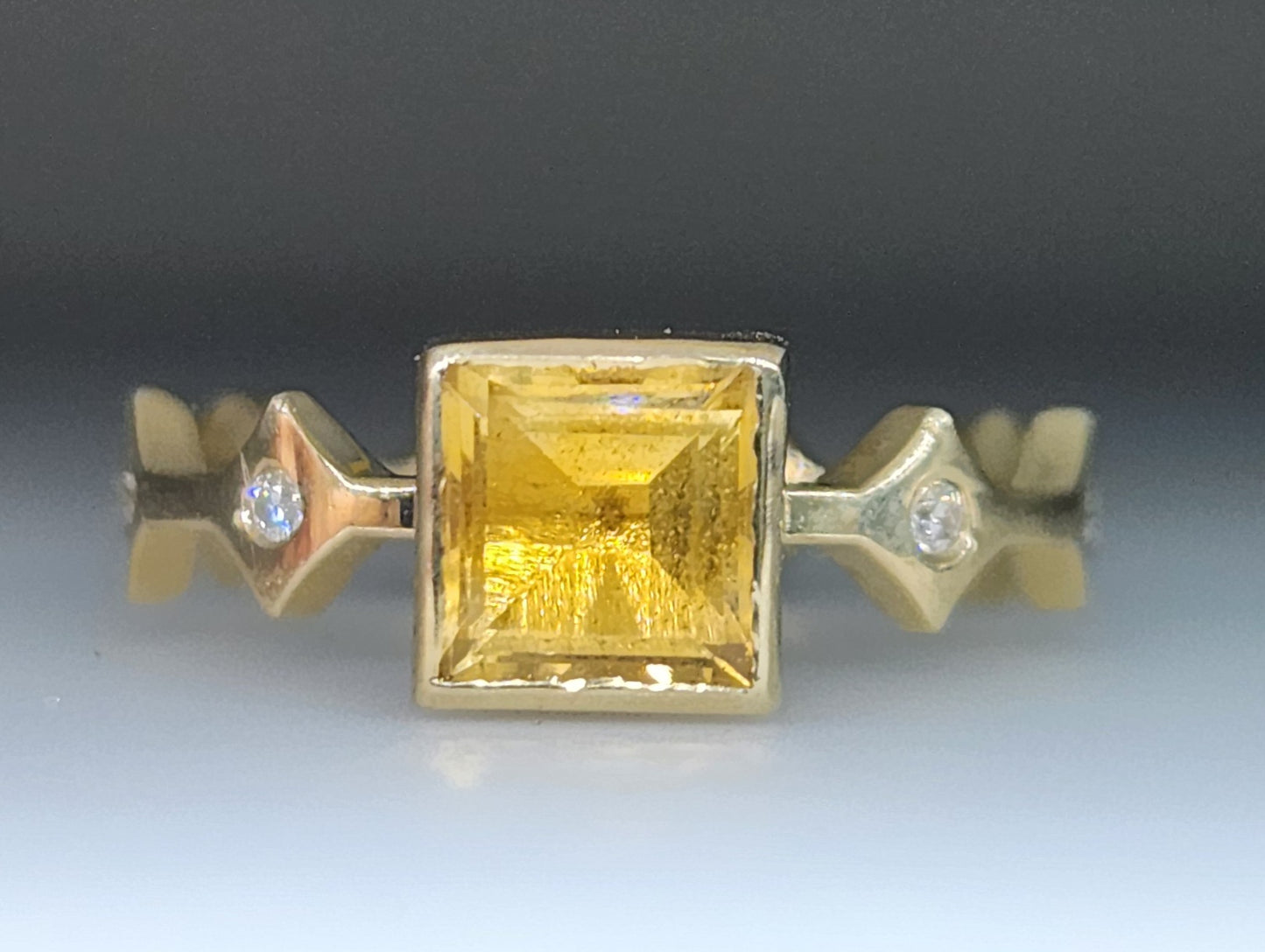 Yellow Citrine & Moissanite Ring 14k Gold #445