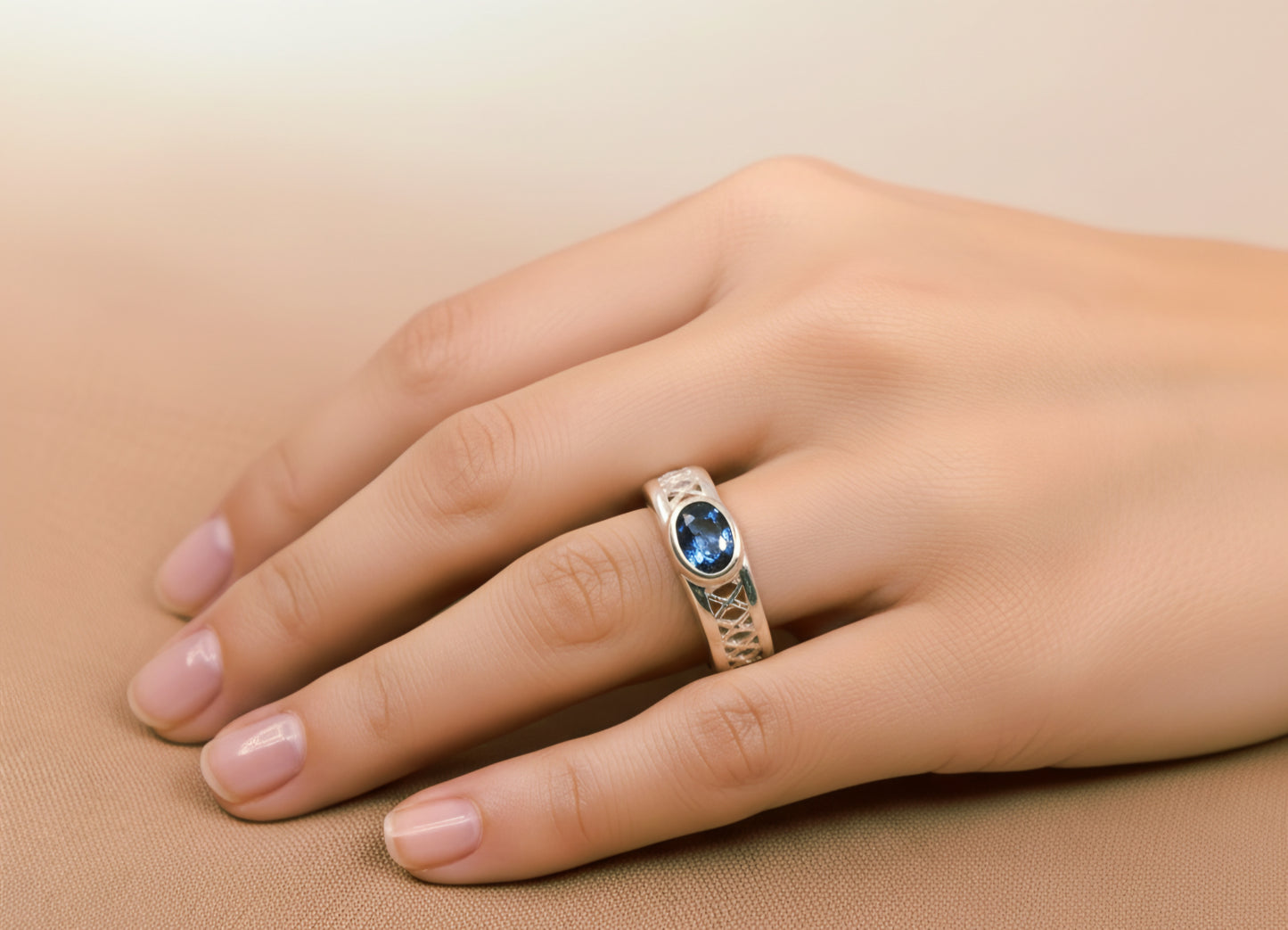 Sterling Silver Blue Topaz Gemstone Ring Band  #615