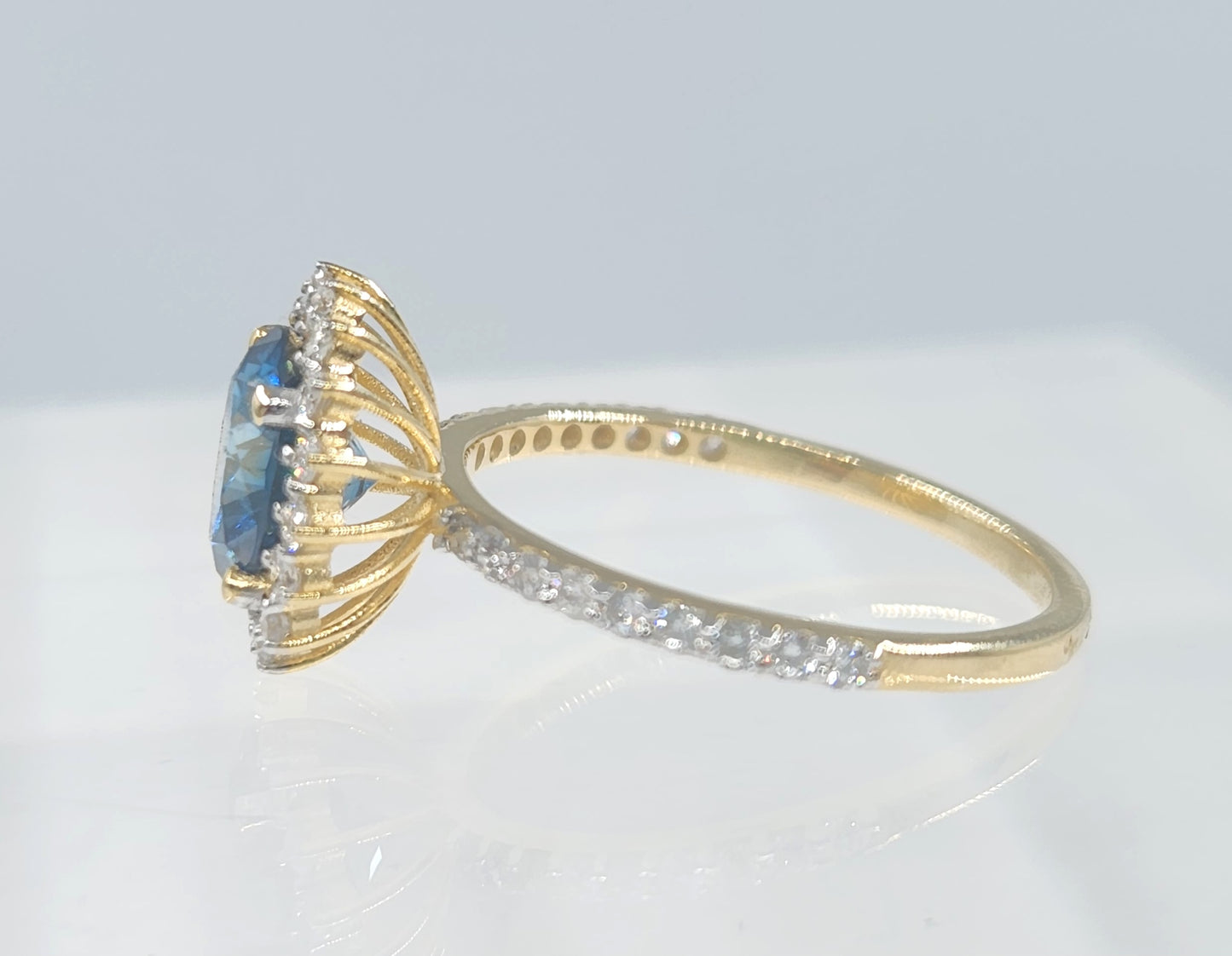 Blue Diamond Ring 14k Yellow Gold #550