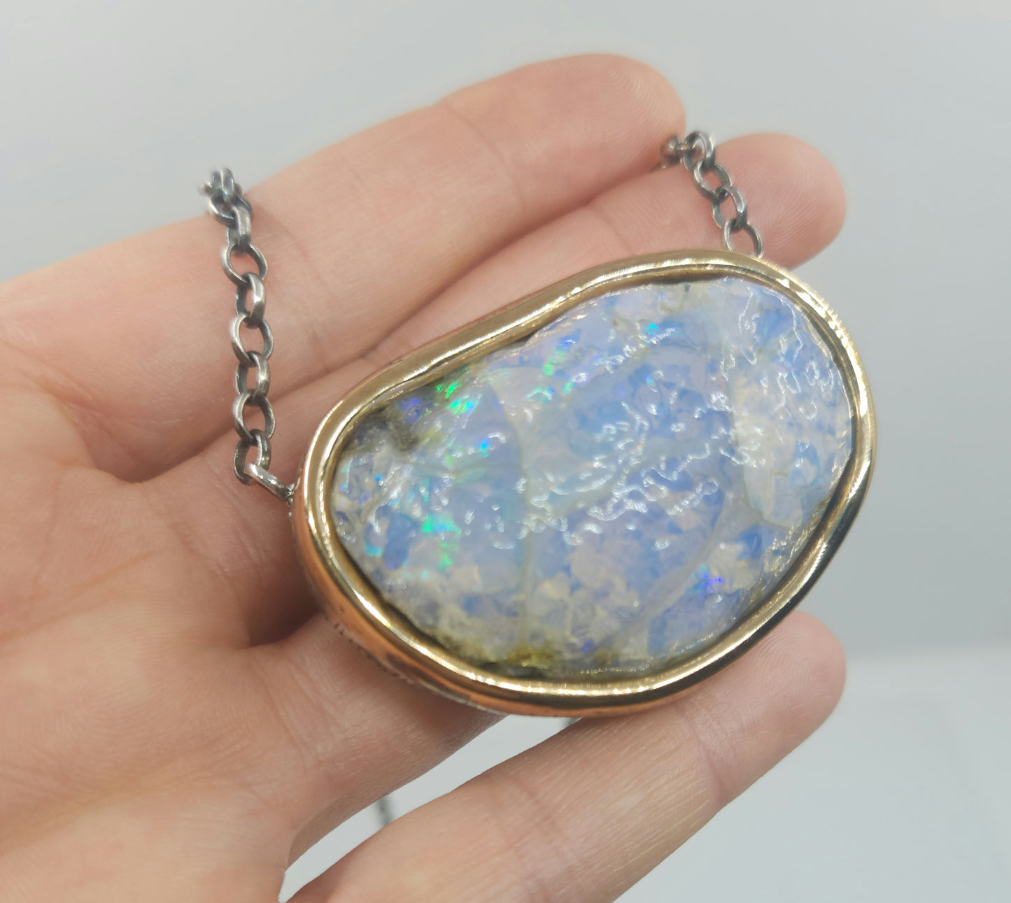 Large Natural Opal Specimen Pendant Sterling Silver Gemstone Jewelry #493