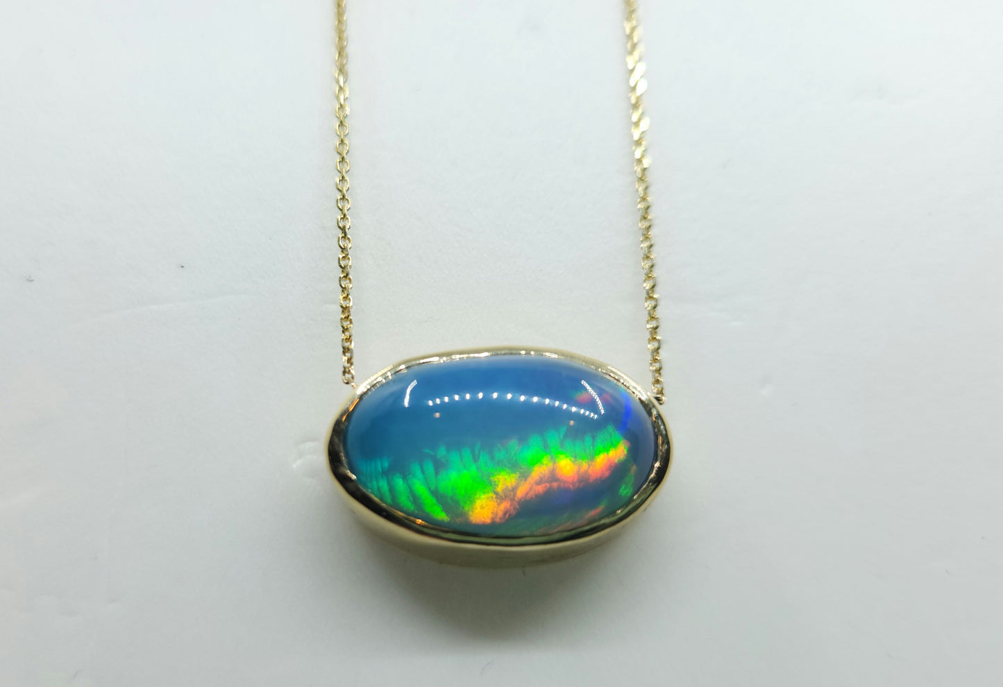 Opal 14k Gold Split Chain Pendant #490