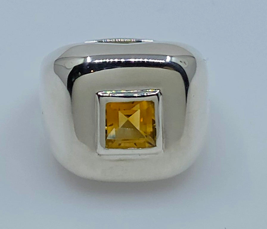 Sterling Silver Yellow Citrine Gemstone Ring - Unisex design #617