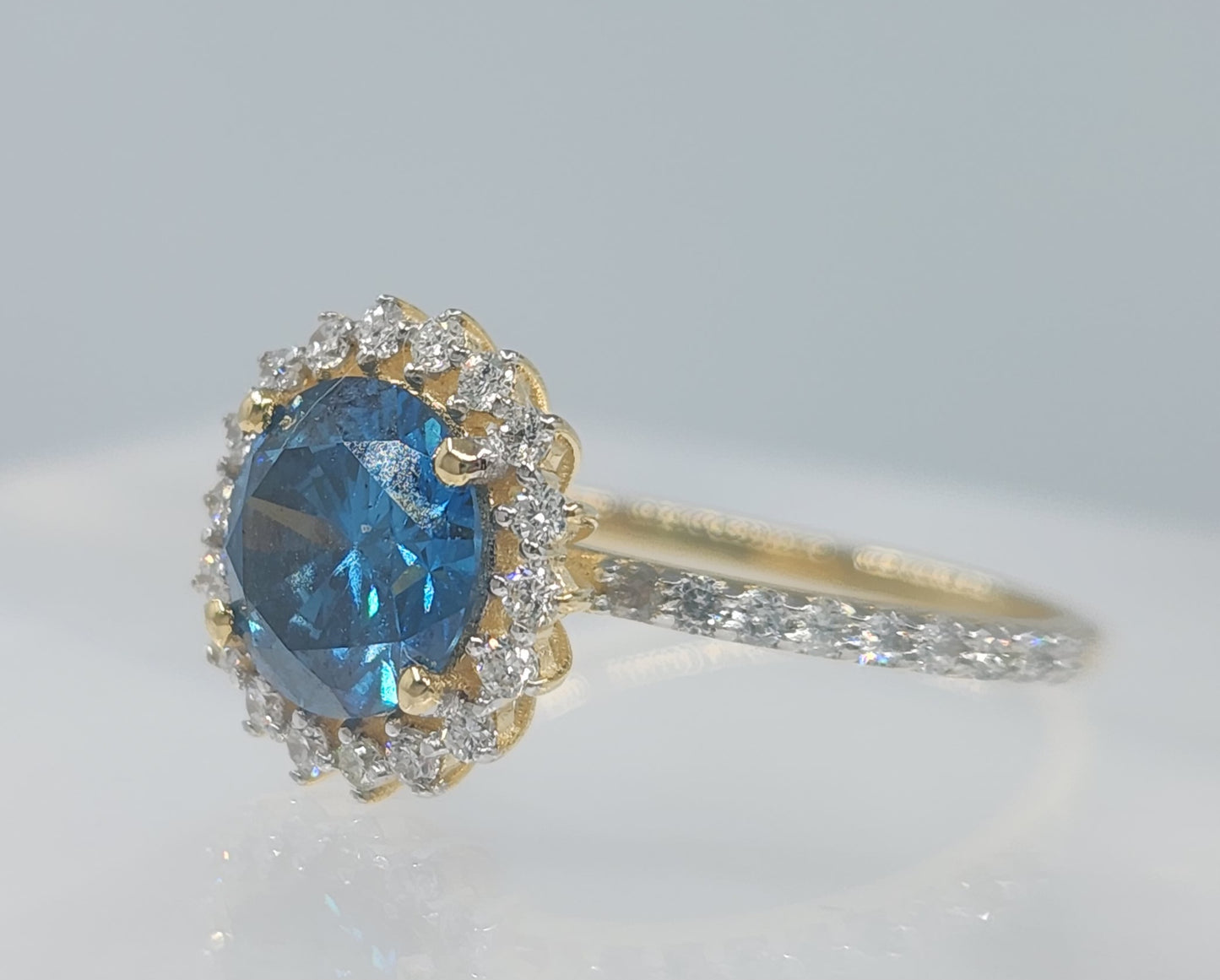 Blue Diamond Ring 14k Yellow Gold #550