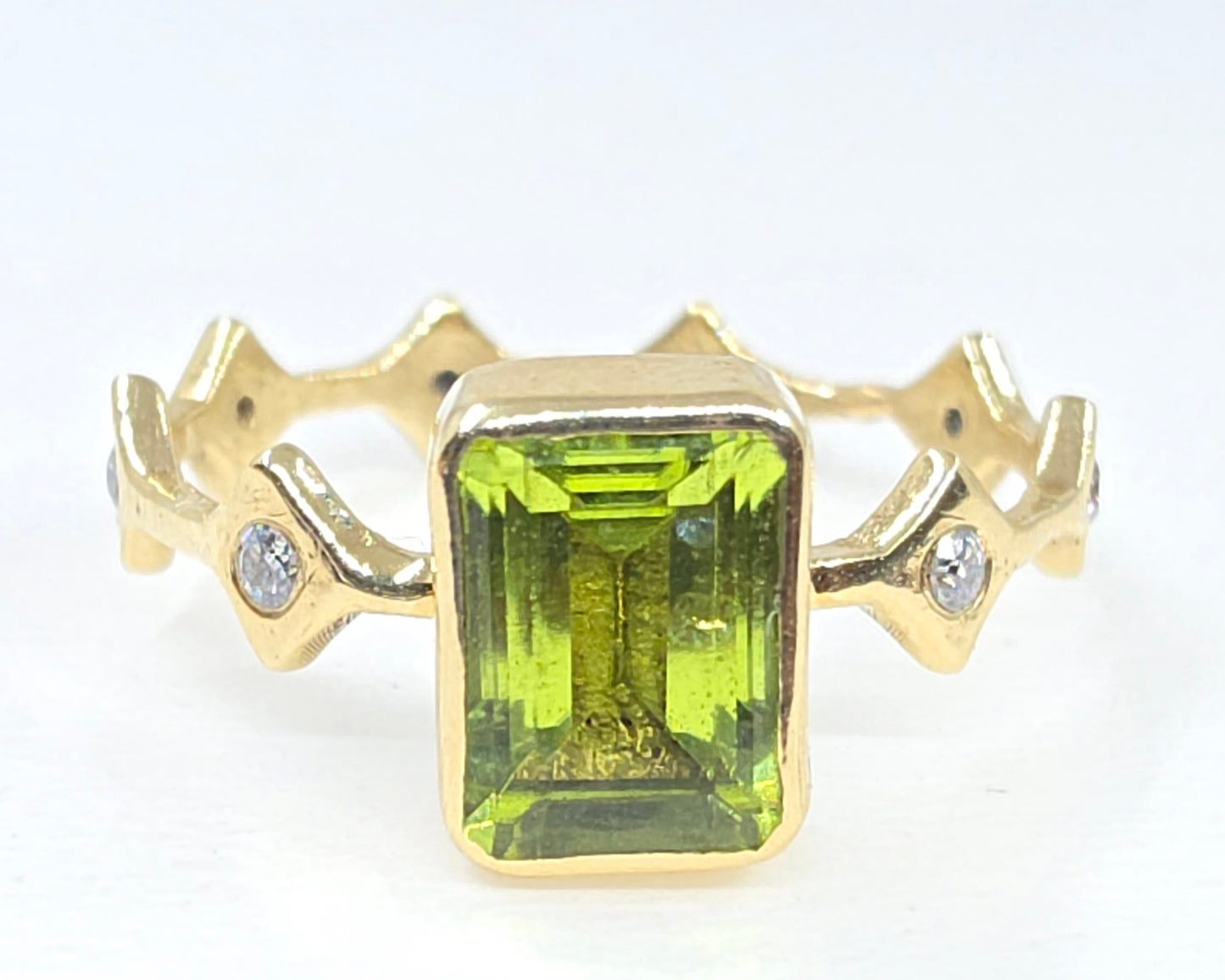 Green Peridot  Stacking Ring 14k Yellow Gold - Handmade Jewelry #641