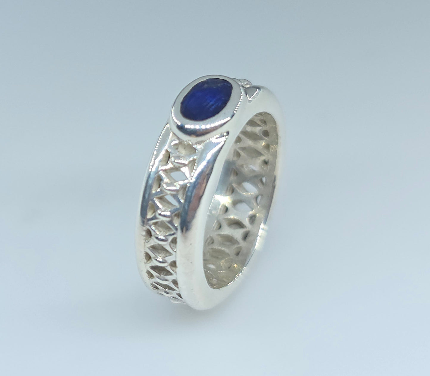Sterling Silver Blue Sapphire Gemstone Ring Band  #616