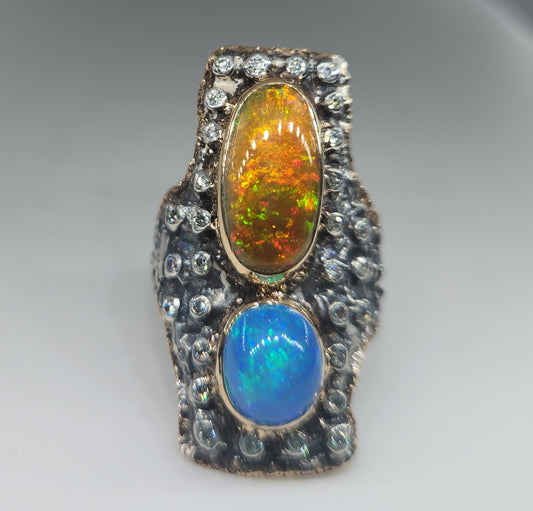 Rustic Opal Ring Sterling Silver & Gold #491