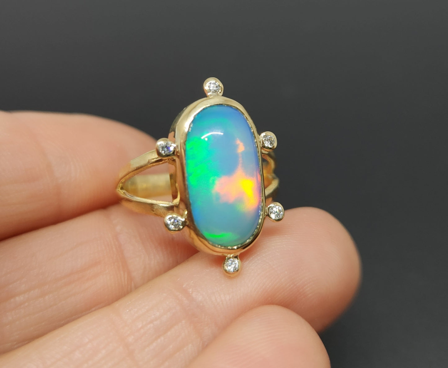 Opal & Diamond 14k Gold Ring  #439