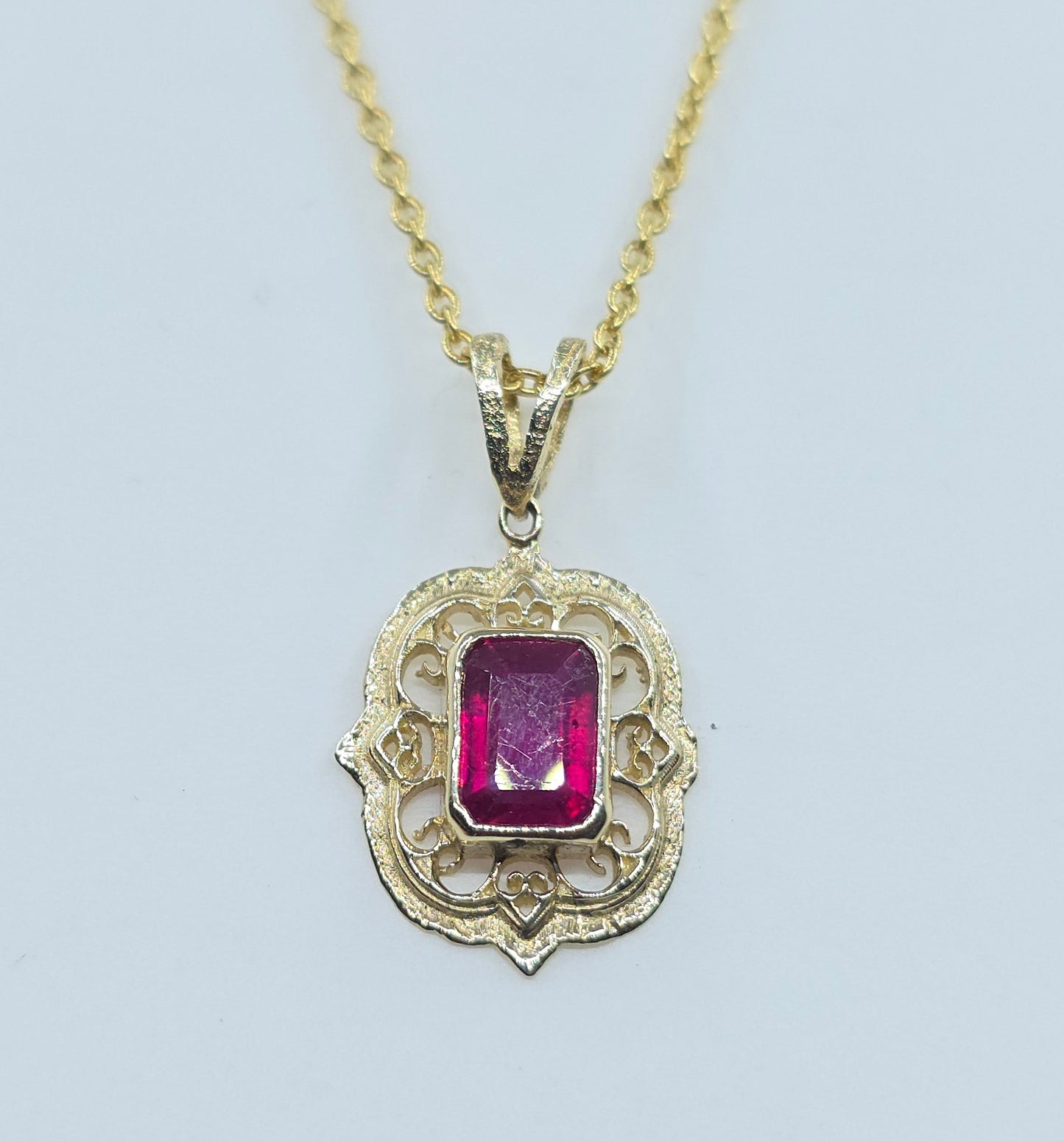 Ruby Pendant 14k Gold Gemstone Necklace #635