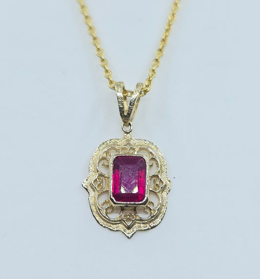 Ruby Pendant 14k Gold Gemstone Necklace #635