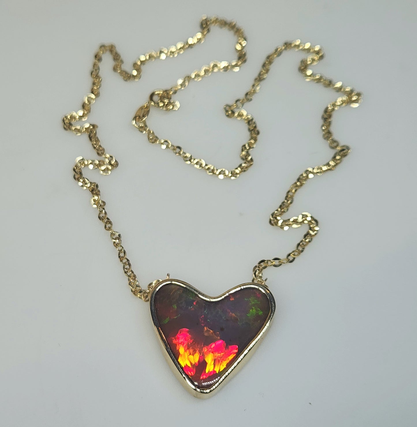 Opal Heart Gemstone 14k Gold Pendant #594