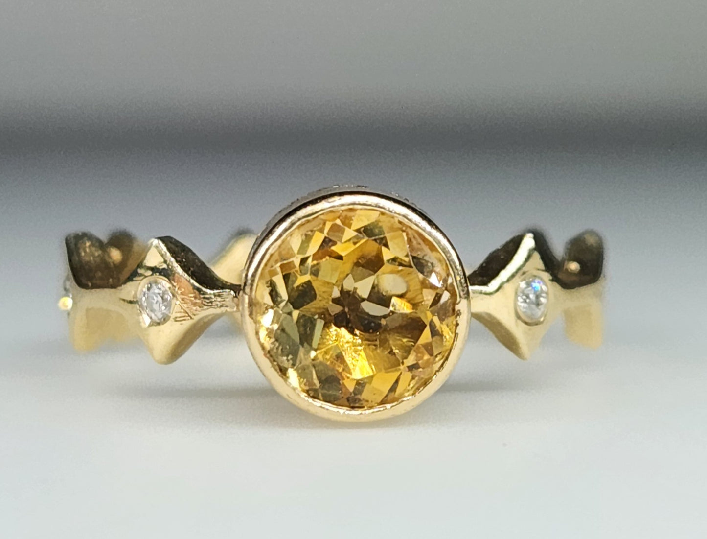 Yellow Citrine Stacking Ring 14k Yellow Gold - Handmade Jewelry #456