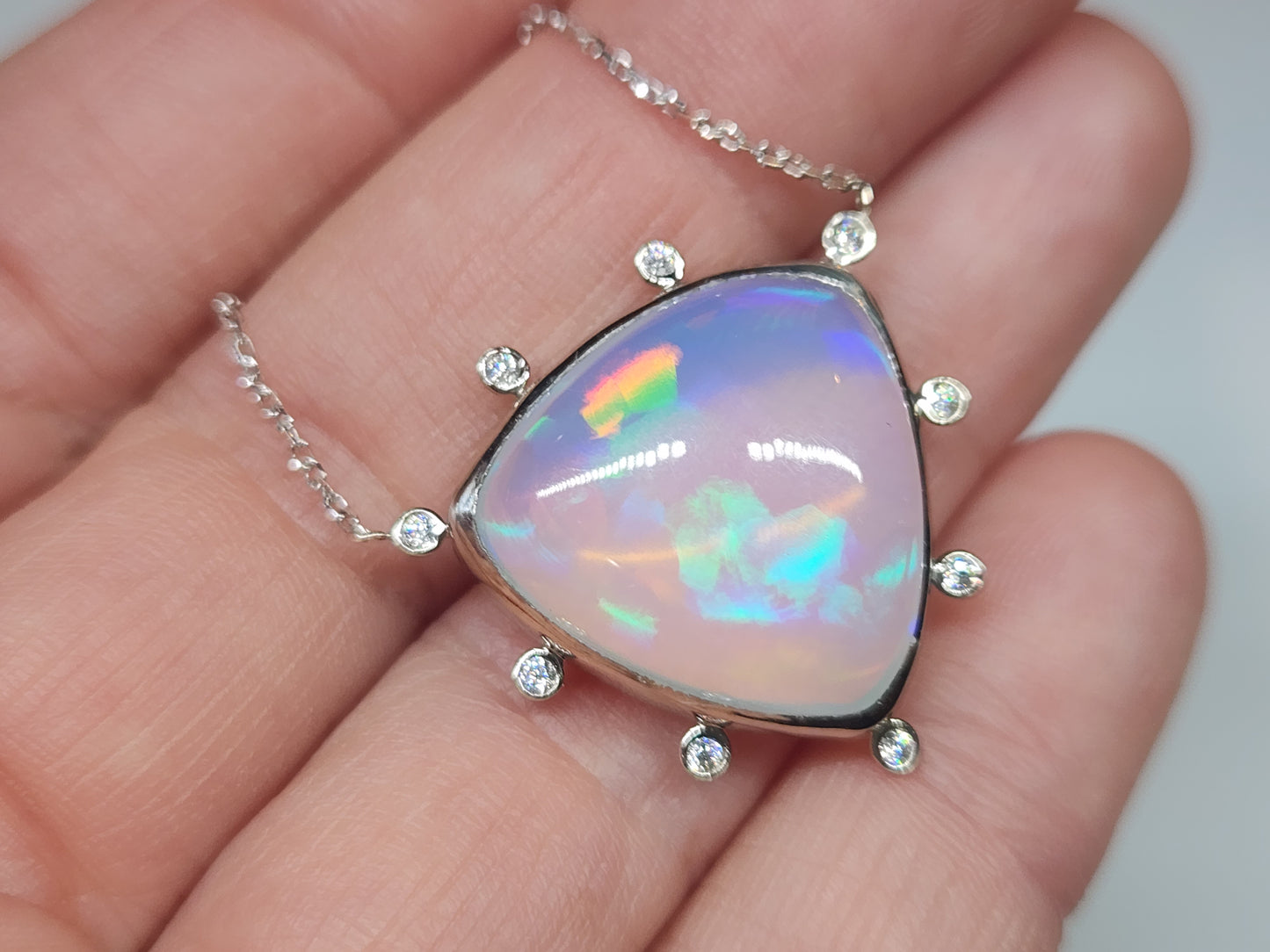 Opal & Diamond Platinum Pendant #527