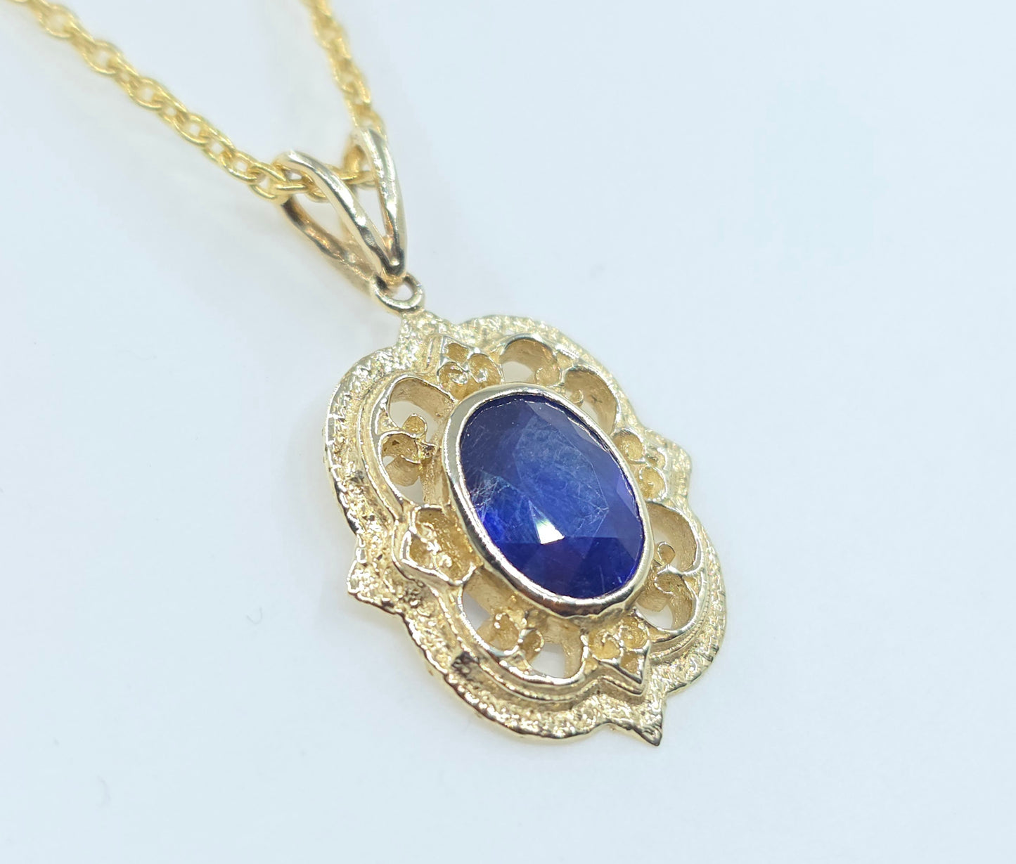 Blue Sapphire Pendant 14k Gold Gemstone Necklace #634