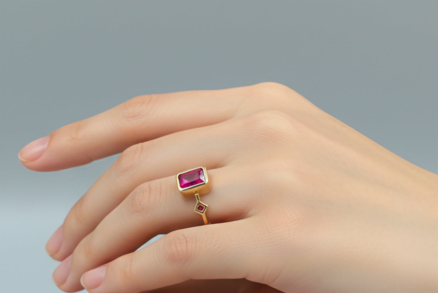 Red Ruby Stacking Ring 14k Yellow Gold - Handmade Jewelry #638