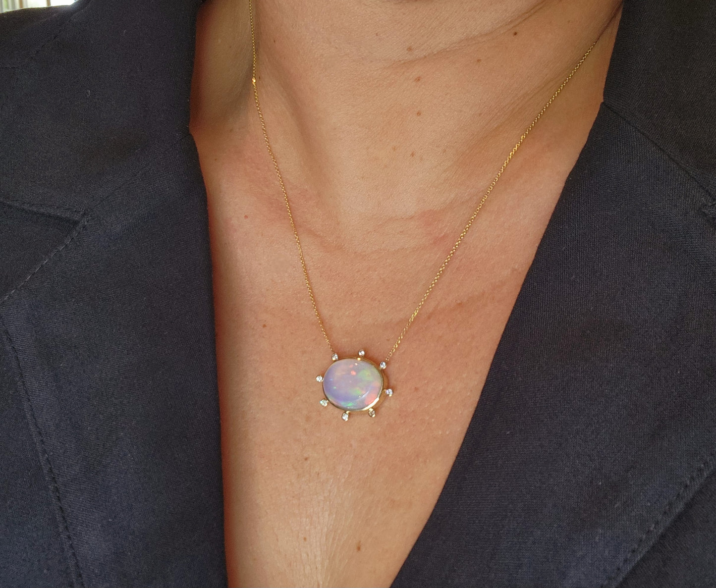 Opal & Diamond 14k Gold Pendant #489