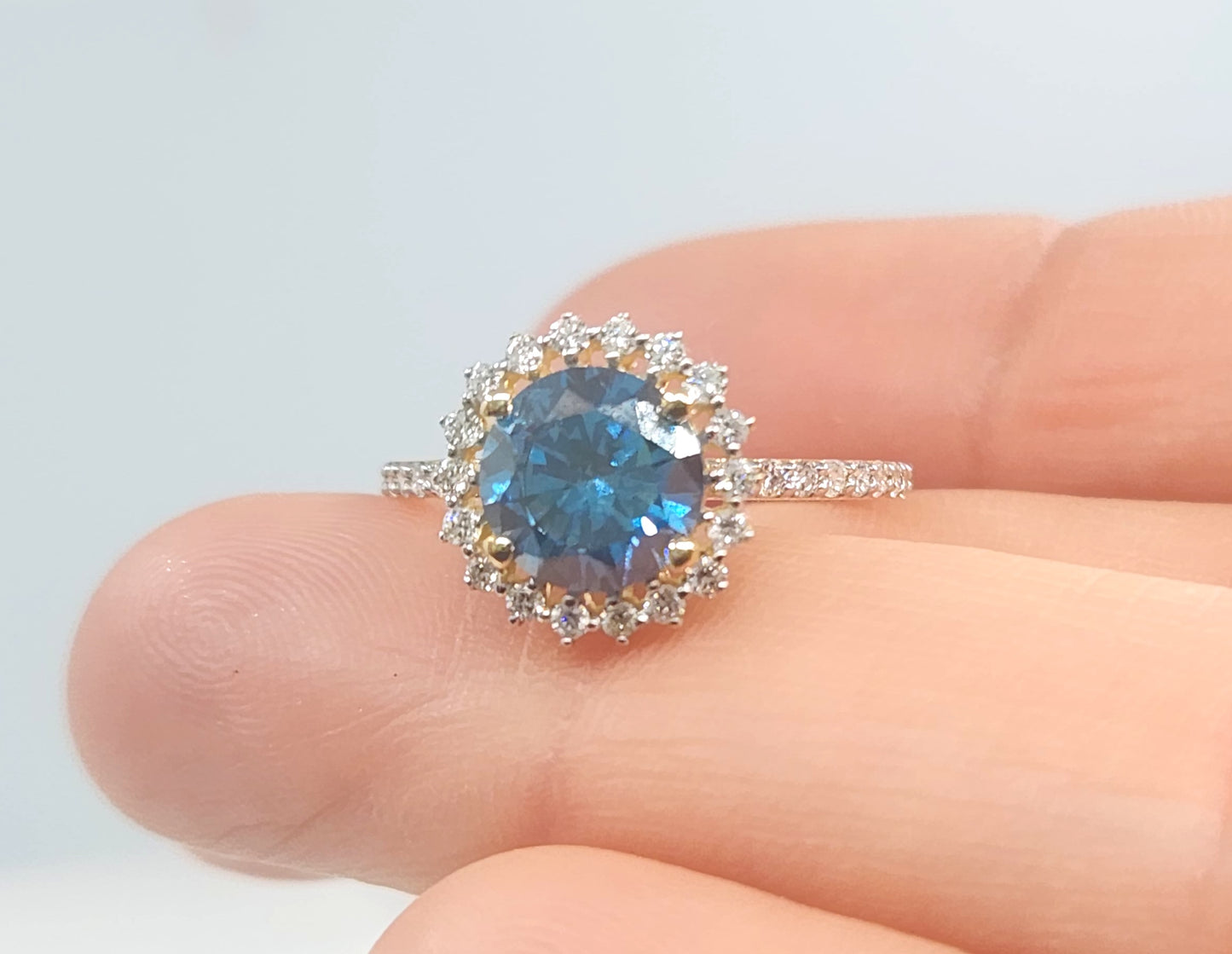 Blue Diamond Ring 14k Yellow Gold #550